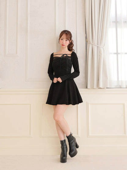 Cross tulle flare mini onepiece(eme10736)