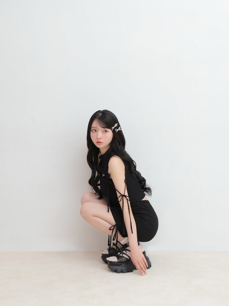 Side ribbon drost bijou mini skirt(eme10703)