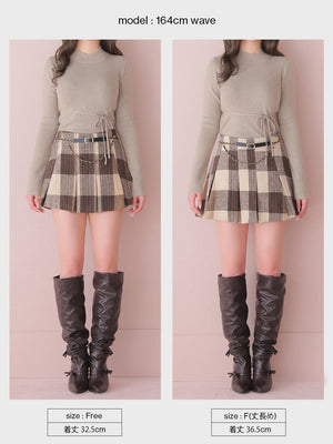 Autumn check pleats mini skirt(eme11174)
