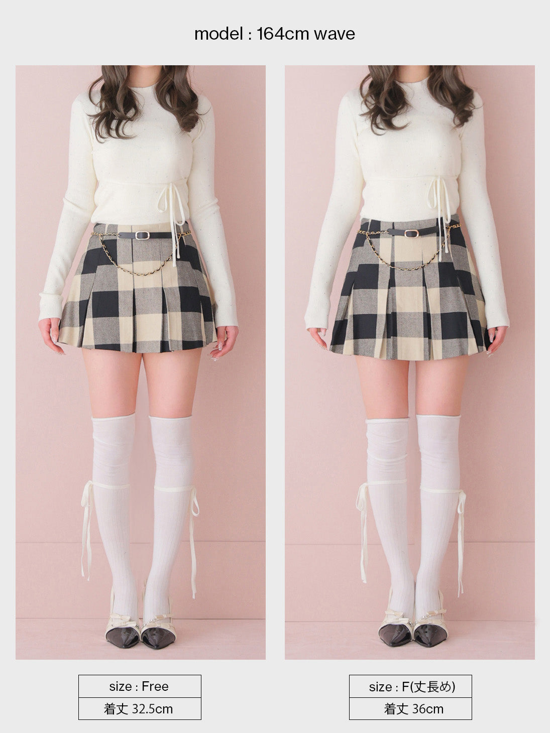 Check box pleats mini skirt(eme11197)