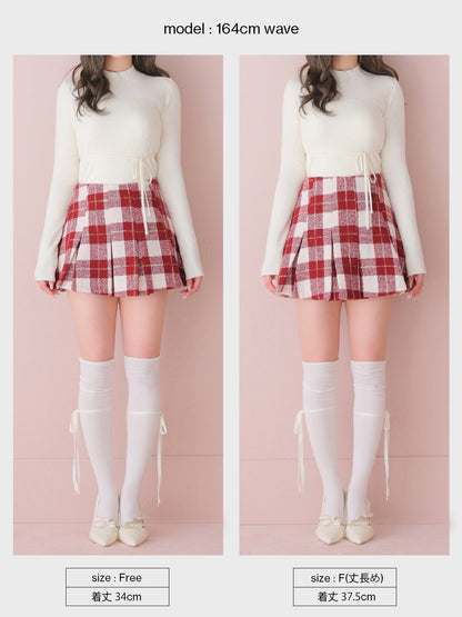 Merlot check pleats mini skirt(eme11198)