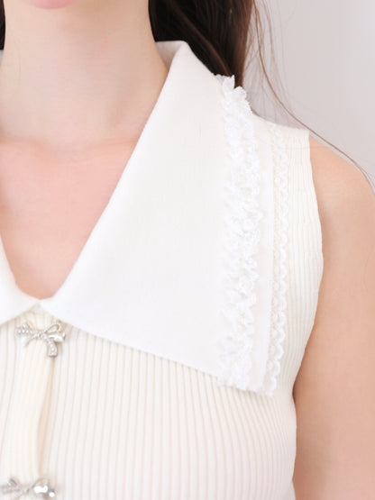 Bijou ribbon collar knit tops(eme11094)