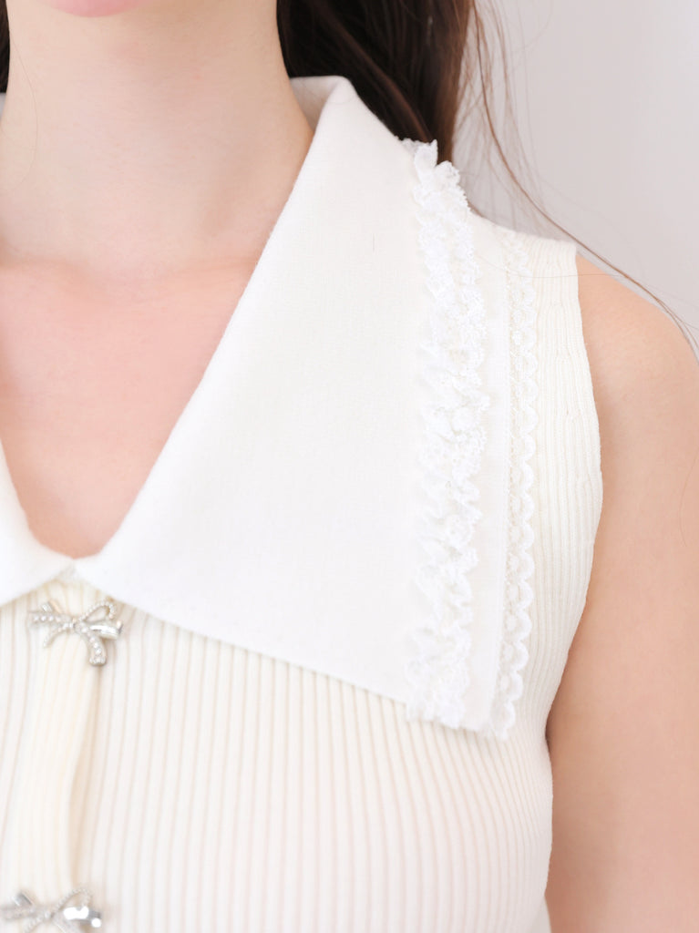 Bijou ribbon collar knit tops(eme11094)
