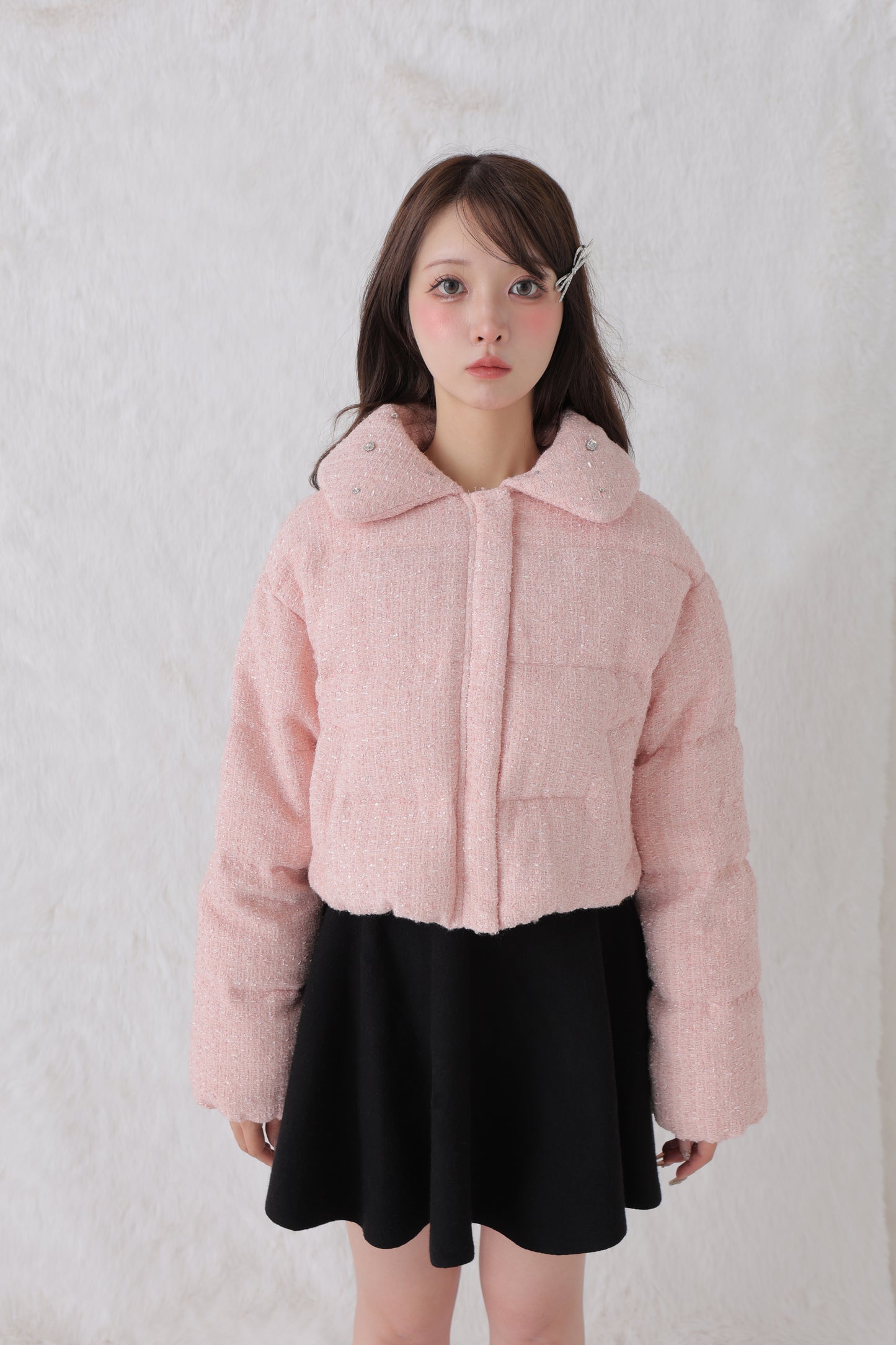 Ribbon tweed short down jacket (eme10458)