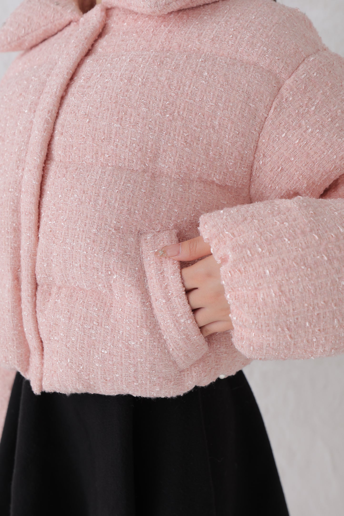 Ribbon tweed short down jacket (eme10458)