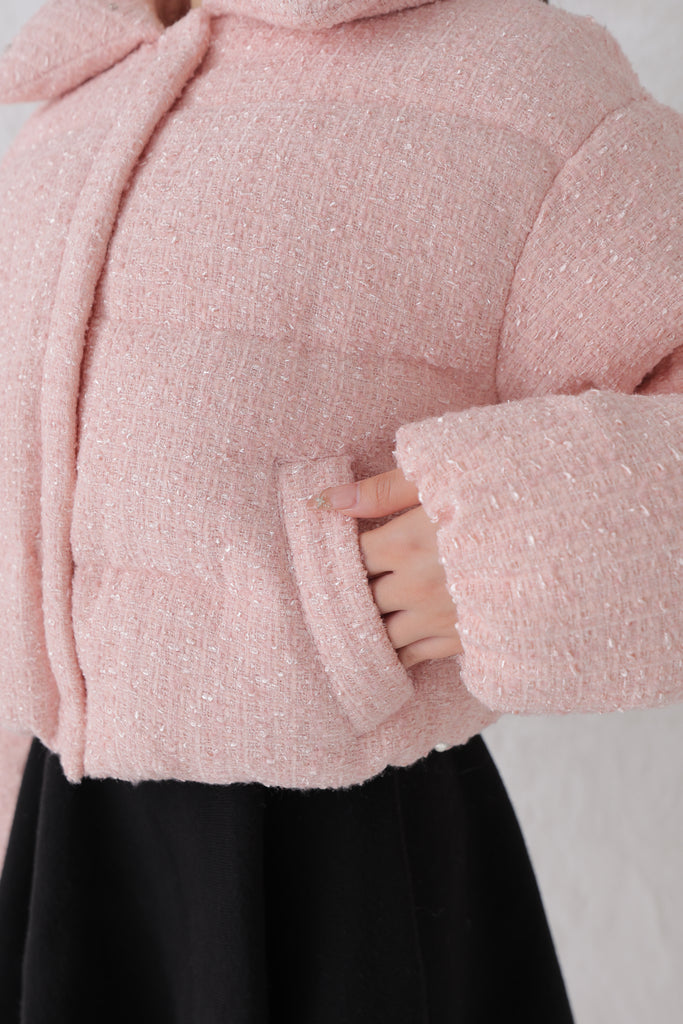 Ribbon tweed short down jacket (eme10458)