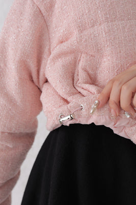 Ribbon tweed short down jacket (eme10458)