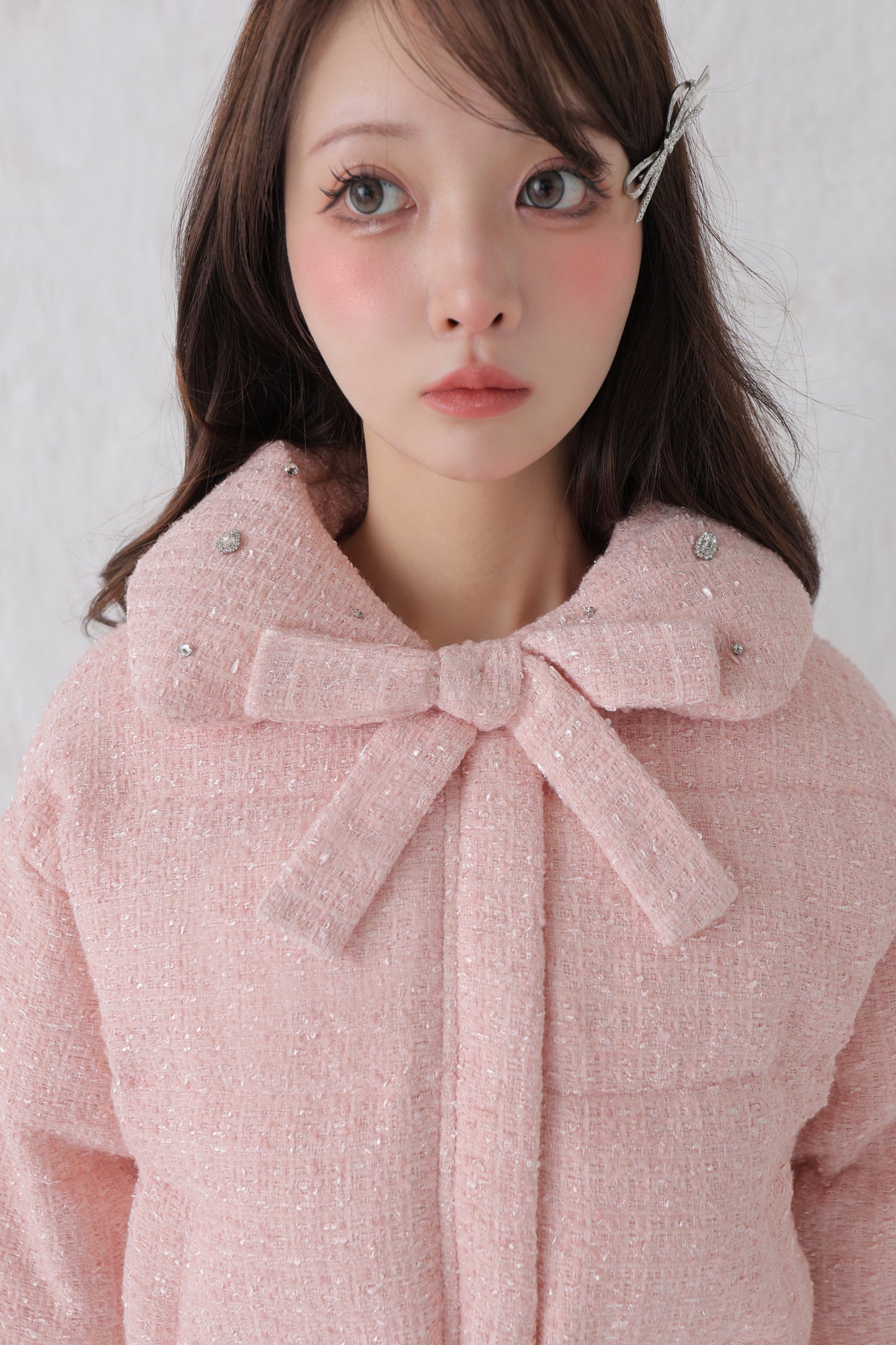 Ribbon tweed short down jacket (eme10458)