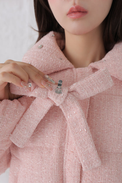 Ribbon tweed short down jacket (eme10458)