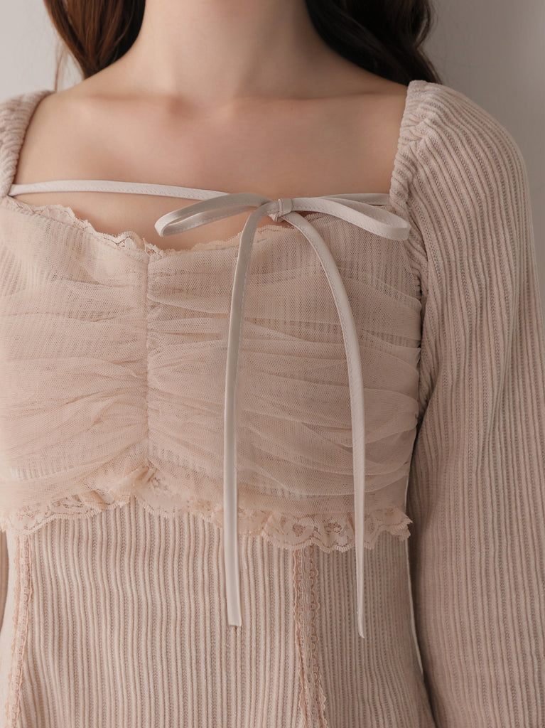 Ribbon veil flare mini onepiece(eme10631)