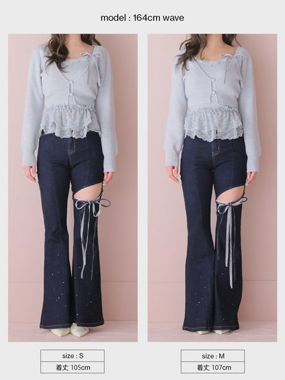 Side cut lace ribbon denim(eme11164)