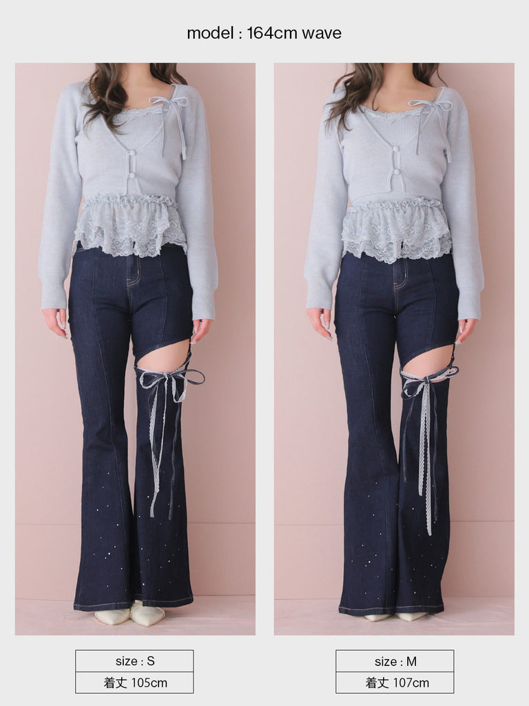 Side cut lace ribbon denim(eme11164)