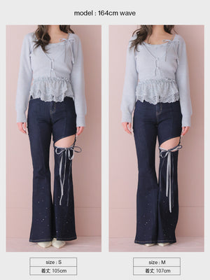 Side cut lace ribbon denim(eme11164)