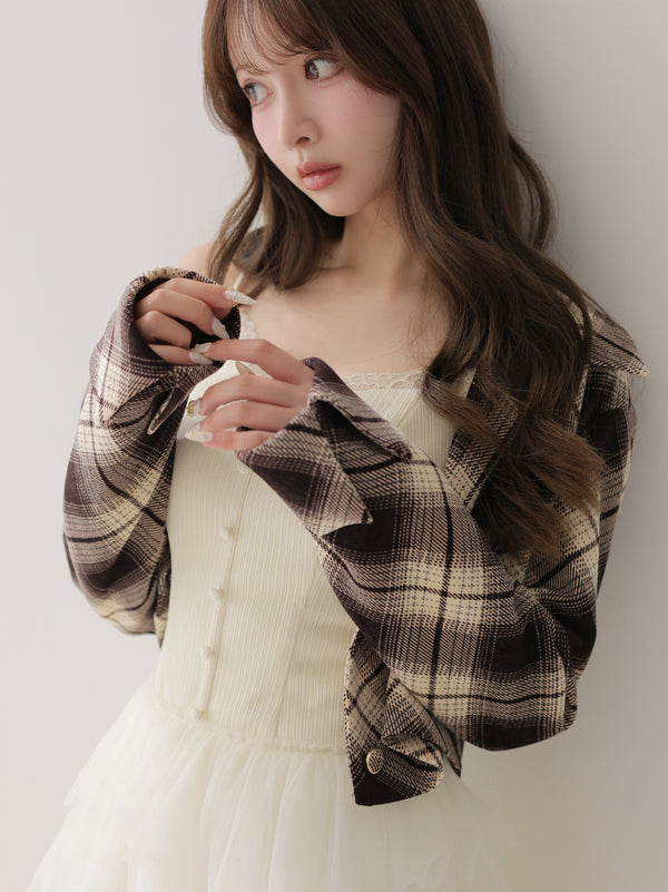 Check shirt collar cropped jacket(eme10865)