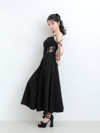 Side lace smooth ribbon onepiece(eme10394)