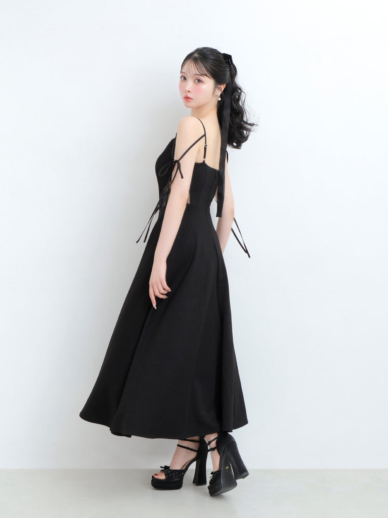 Side lace smooth ribbon onepiece(eme10394)