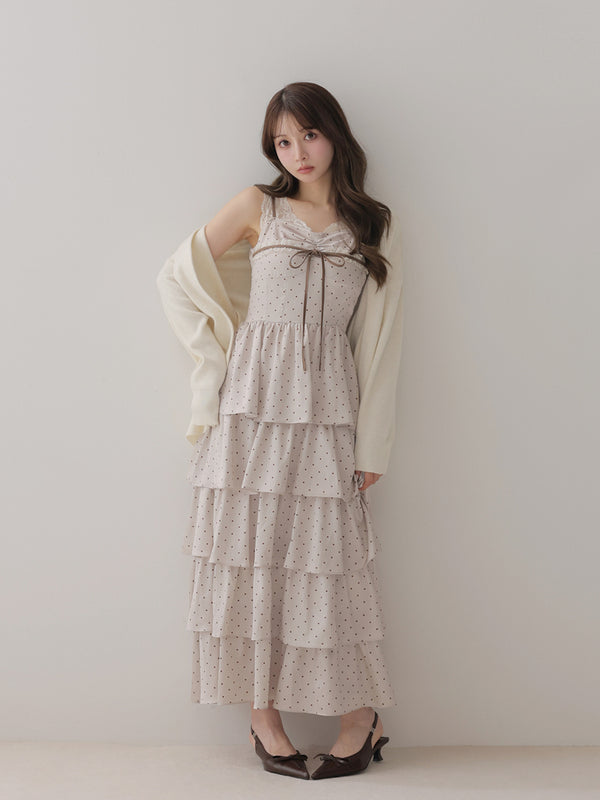 Lace docking dot long onepiece(eme11090)