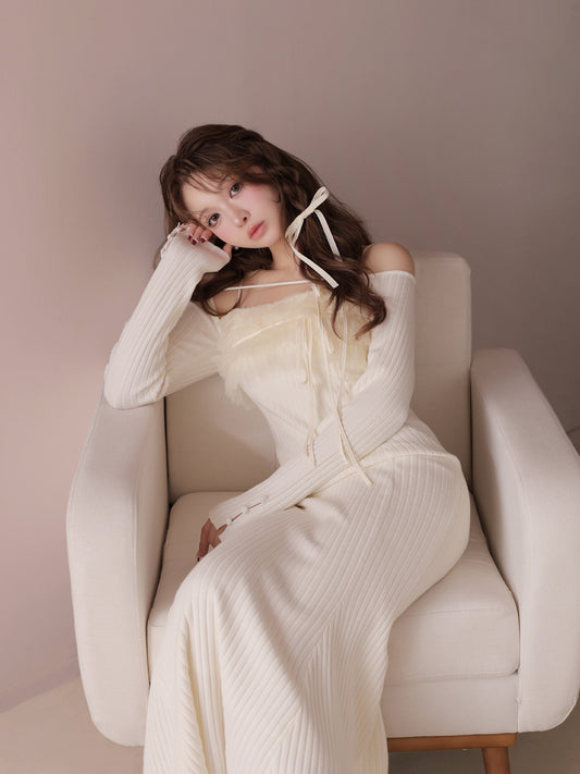 Tulle frill knit ensemble cami onepiece(eme10834)