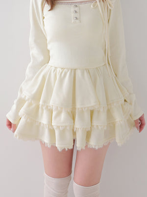 Lace line frill tiered mini skirt(eme10620)